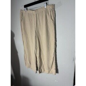 Pure Jill  Full Leg Cropped Pants Beige Pull On Elastic Waist Sz Xl